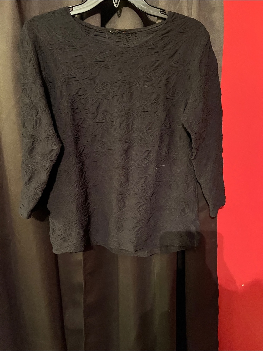 Black Textured Long-Sleeve Crewneck Top